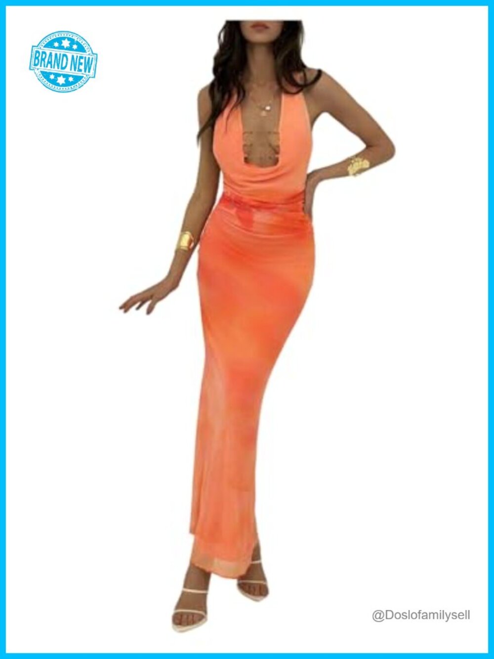 GORGLITTER Beaded Halter Bodycon Maxi Dress Sleeveless Backless Party
